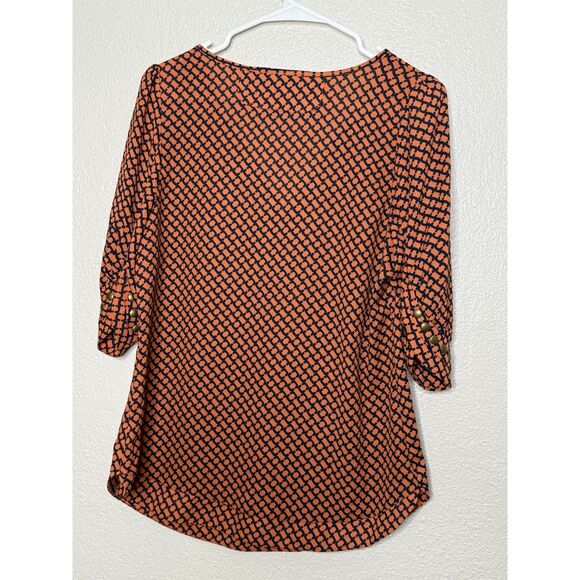 41 Hawthorn Stitch Fix Geometric Print Top Pintuck Pleat Studded Size M Orange - Picture 4 of 11